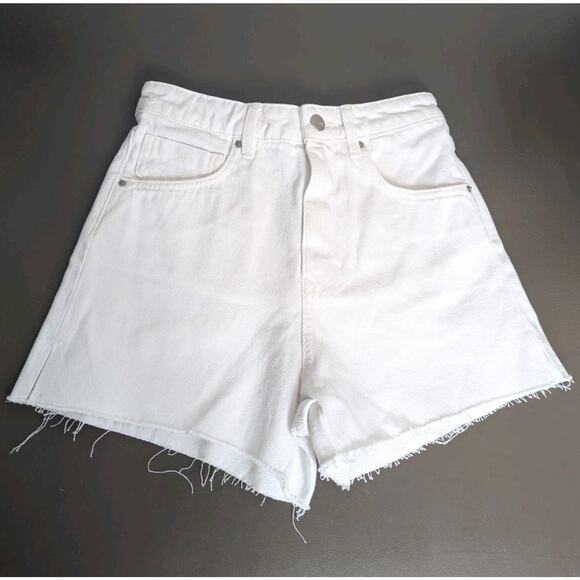 Zara Pants - Zara High Rise White Denim Womens Short Shorts Cutoffs Raw Hem Cotton Sz 0
